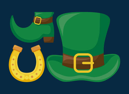 leprechaun hat with boot and horseshoe vector illustration designのイラスト素材