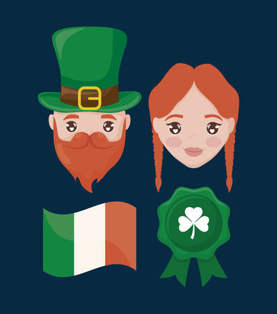 head of couple irish with seal and flag vector illustration designのイラスト素材