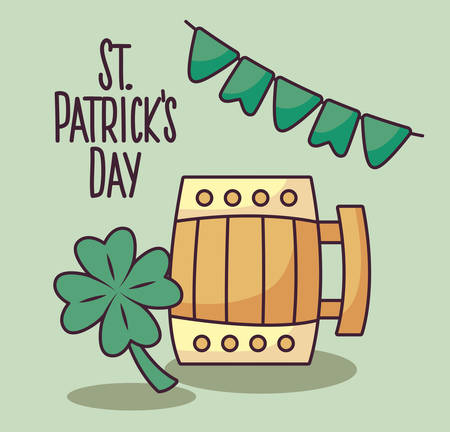 wooden beer jar with clover of st patrick day vector illustration designのイラスト素材