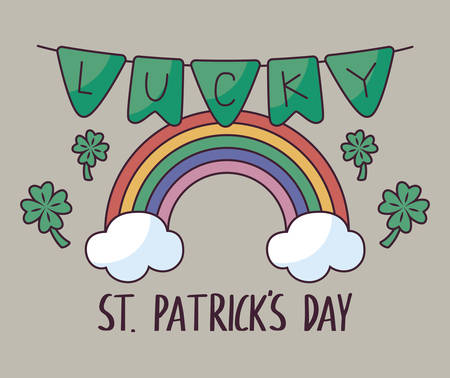rainbow with clovers and garlands hanging of st patrick day vector illustration designのイラスト素材