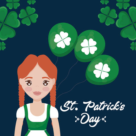 woman irish with balloons helium of st patrick day vector illustration designのイラスト素材
