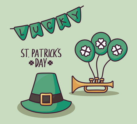 leprechaun hat with trumpet and balloons helium of st patrick day vector illustration designのイラスト素材