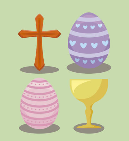 eggs with chalice and cross for easter day vector illustration designのイラスト素材