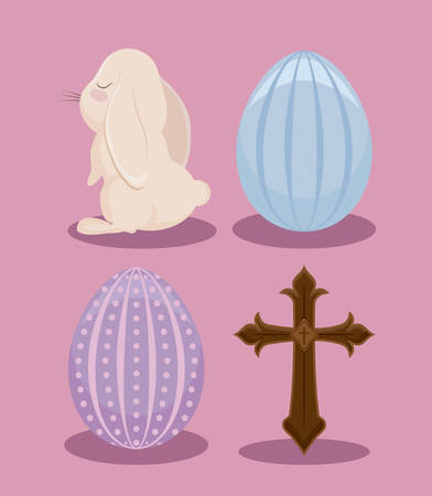 eggs with cross and cute rabbit for easter day vector illustration designのイラスト素材