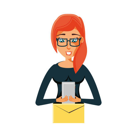 woman with envelope mail and smartphone vector illustration designのイラスト素材