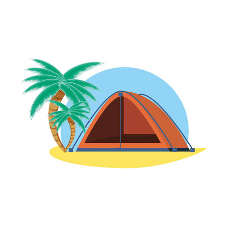 palms trees with tent vector illustration designのイラスト素材