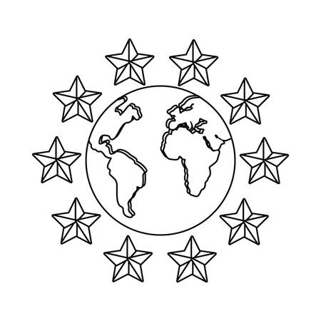 world around stars on white background  vector illustrationのイラスト素材