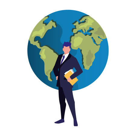 authorship man folder world copyright vector illustrationのイラスト素材