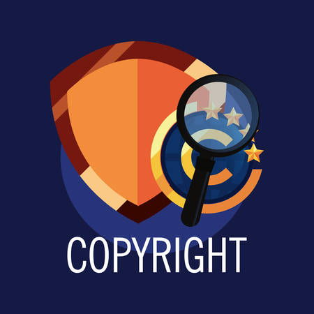 copyright shield magnifying glass analysis vector illustrationのイラスト素材