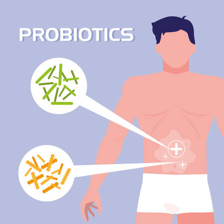 body of man with probiotics organisms vector illustration designのイラスト素材