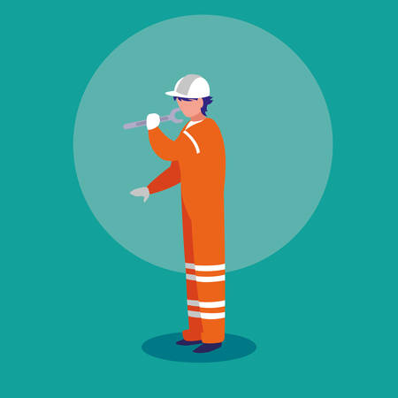 worker industrial with wrench tool vector illustration designのイラスト素材
