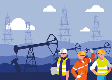 team workers extracting oil vector illustration designのイラスト素材