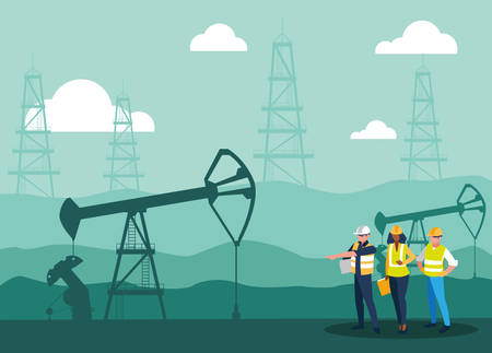 team workers extracting oil vector illustration designのイラスト素材