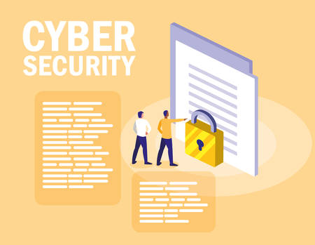 mini people with document and cyber security vector illustration designのイラスト素材