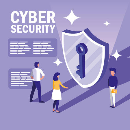 mini people with shield and cyber security vector illustration designのイラスト素材