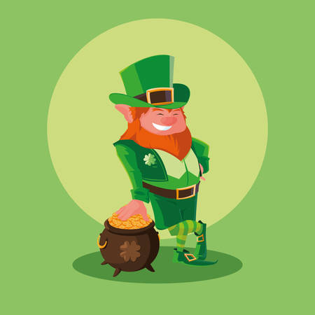 comic leprechaun and cauldron with coins vector illustration designのイラスト素材