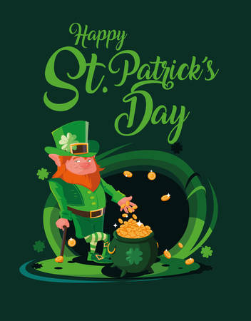 st patrick day with leprechaun and cauldron vector illustration designのイラスト素材