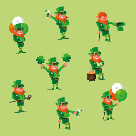 set comic leprechaun character vector illustration designのイラスト素材