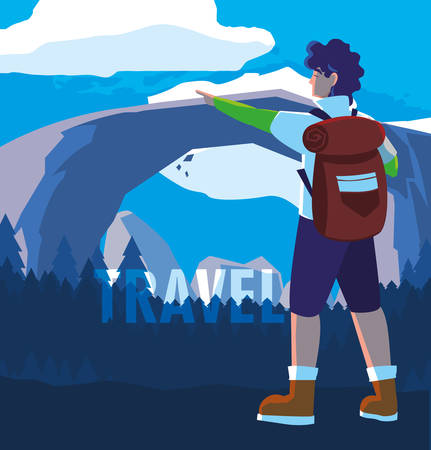landscape nature with traveler vector illustration designのイラスト素材