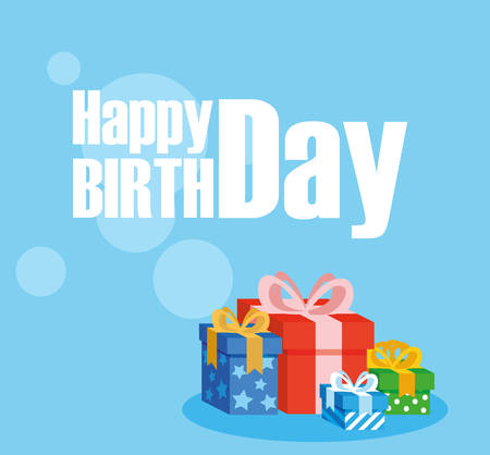 happy birthday card with gifts boxes vector illustration designのイラスト素材