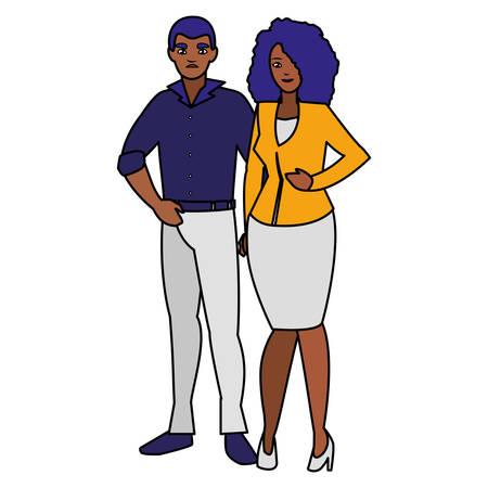 young couple black avatars characters vector illustration designのイラスト素材