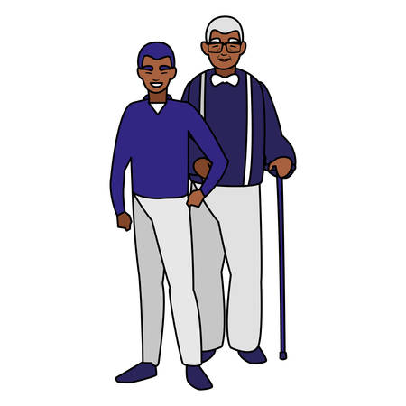 black grandfather with son characters vector illustration designのイラスト素材