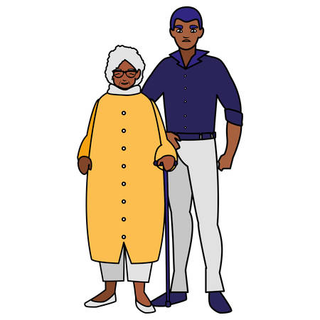 black grandmother with son characters vector illustration designのイラスト素材