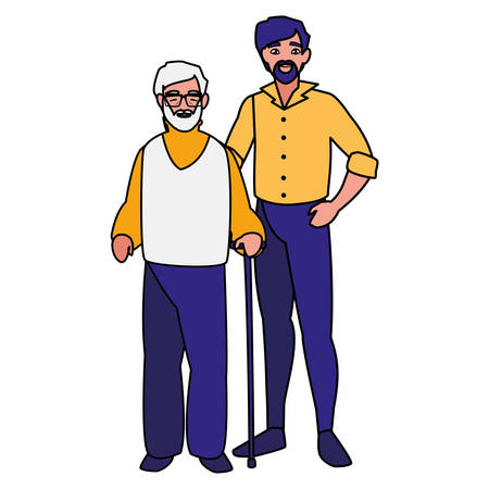 cute grandfather with son characters vector illustration designのイラスト素材