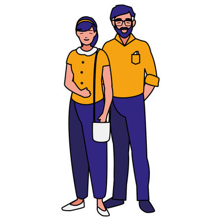 young couple avatars characters vector illustration designのイラスト素材