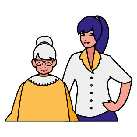 cute grandmother with daughter vector illustration designのイラスト素材
