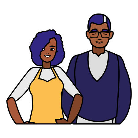 young couple black avatars characters vector illustration designのイラスト素材