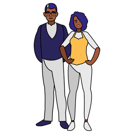 young couple black avatars characters vector illustration designのイラスト素材