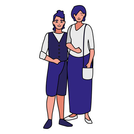 young couple avatars characters vector illustration designのイラスト素材