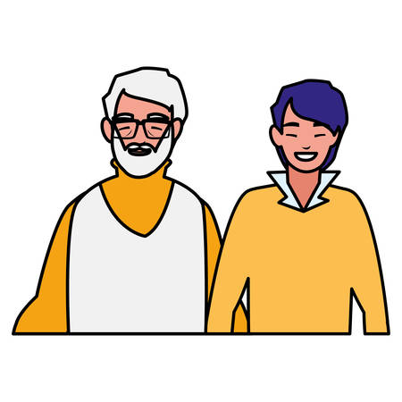 cute grandfather with son characters vector illustration designのイラスト素材