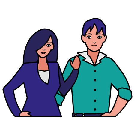 young couple avatars characters vector illustration designのイラスト素材