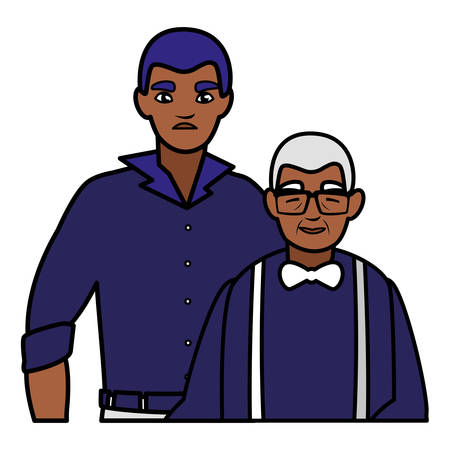 black grandfather with son characters vector illustration designのイラスト素材