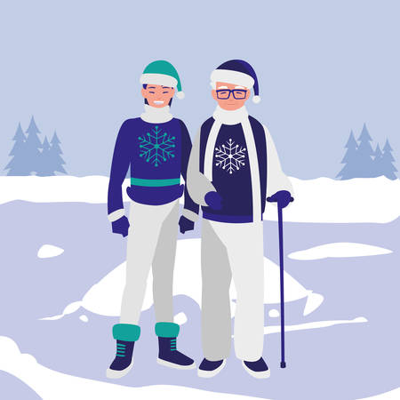 young couple with winter clothes vector illustration designのイラスト素材