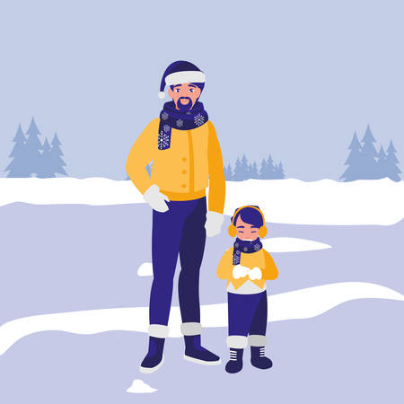 father and son with winter clothes vector illustration designのイラスト素材