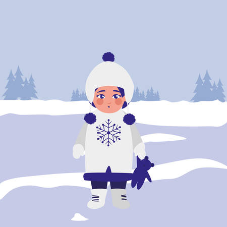beautiful little girl with winter clothes vector illustration designのイラスト素材
