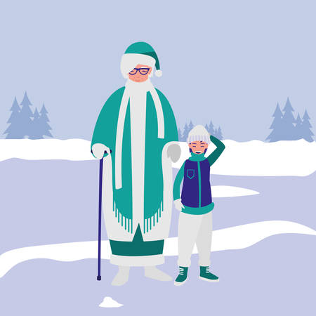 cute grandmother and grandson with winter clothes vector illustration designのイラスト素材