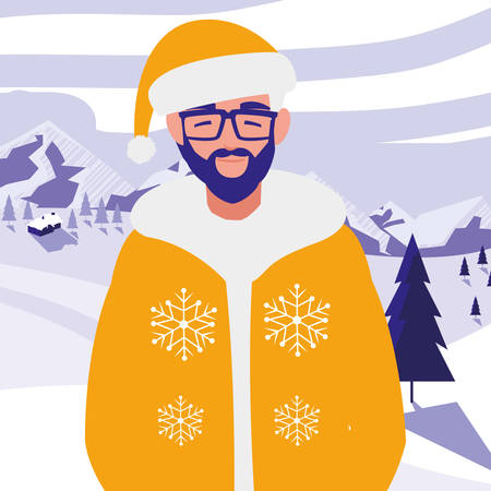 young man with beard and winter clothes vector illustration designのイラスト素材