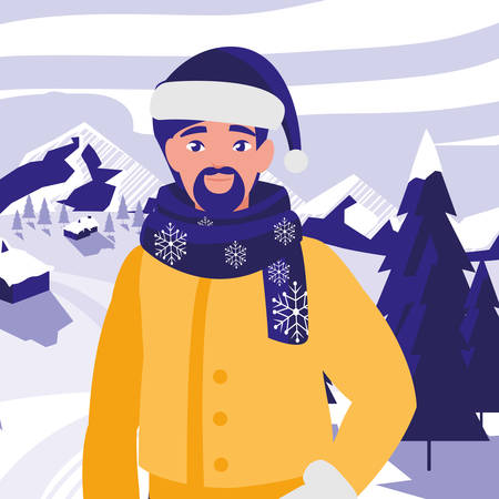 young man with beard and winter clothes vector illustration designのイラスト素材