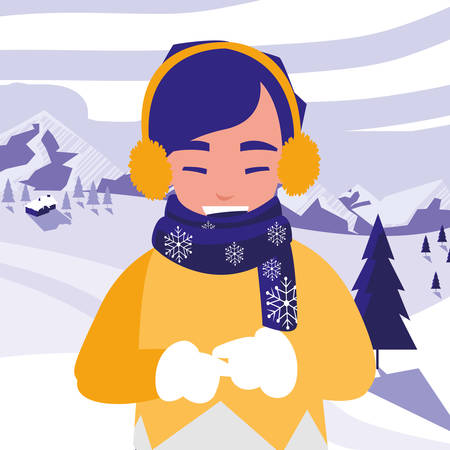 cute little boy with winter clothes vector illustration designのイラスト素材
