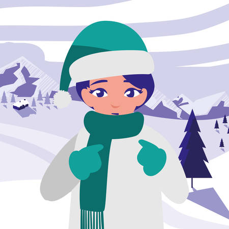 cute little boy with winter clothes vector illustration designのイラスト素材