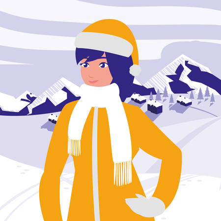 young woman with winter clothes vector illustration designのイラスト素材