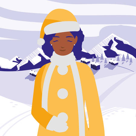 young black woman with winter clothes vector illustration designのイラスト素材