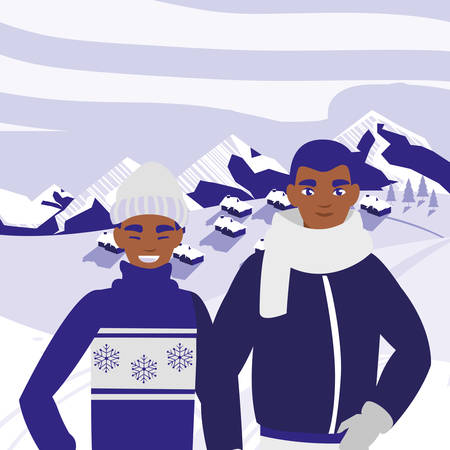 black father and son with winter clothes vector illustration designのイラスト素材