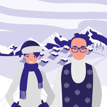 young couple with winter clothes vector illustration designのイラスト素材