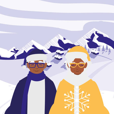 black grandparents couple with winter clothes vector illustration designのイラスト素材