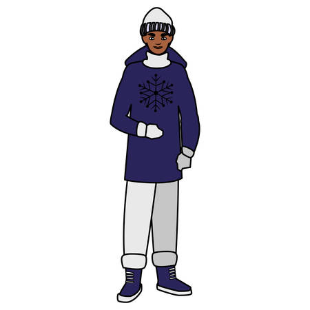 young man black with winter clothes vector illustration designのイラスト素材
